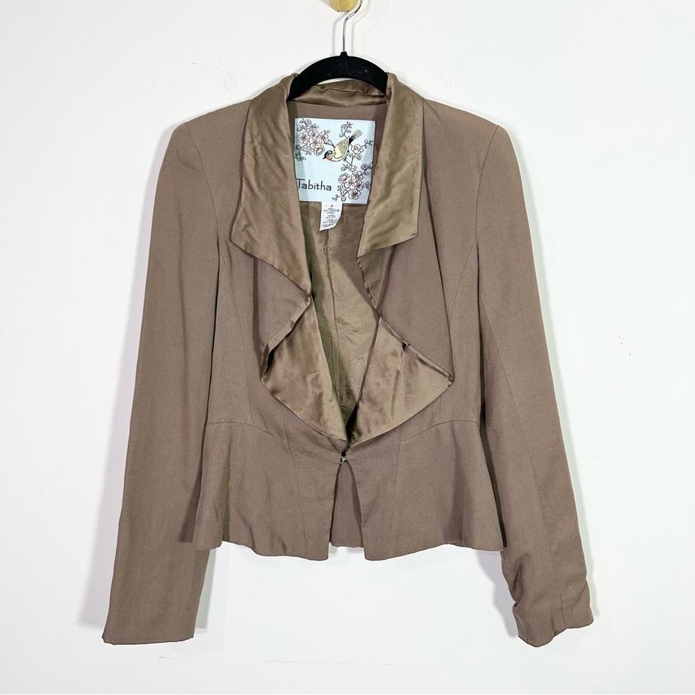 Tabitha Anthropologie Taupe Brown Peplum Cut Drape Front Blazer Jacket